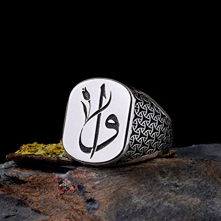 925 Ayar Gümüş Lale Motif Elif Vav Model Erkek Yüzük