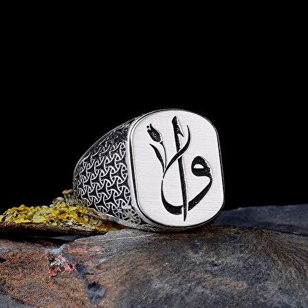 925 Ayar Gümüş Lale Motif Elif Vav Model Erkek Yüzük