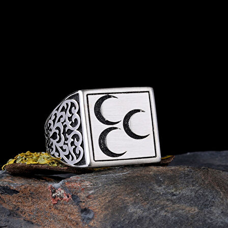 925 Ayar Gümüş Üç Hilal Model Erkek Yüzük