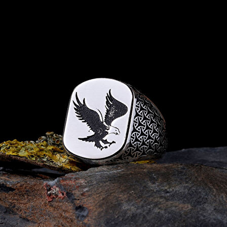 925 Ayar Gümüş Kartal Motifli Erkek Yüzük