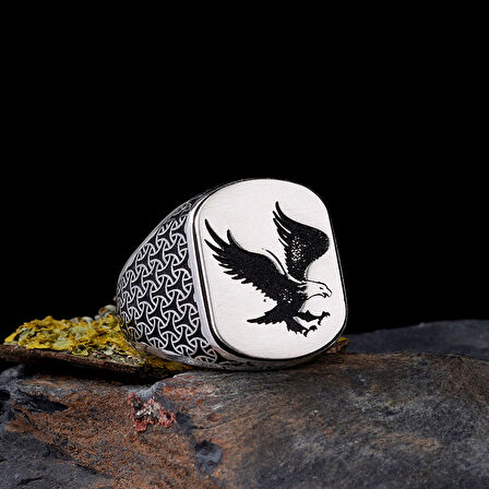 925 Ayar Gümüş Kartal Motifli Erkek Yüzük