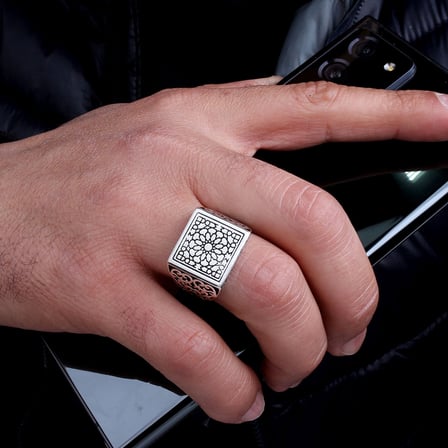 925 Ayar Gümüş Otantik Desen Motifli Erkek Yüzük