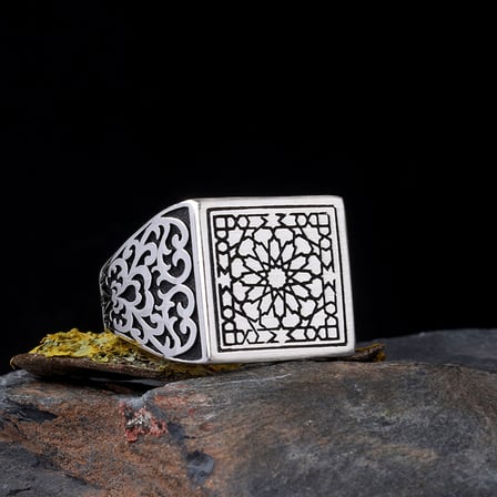 925 Ayar Gümüş Otantik Desen Motifli Erkek Yüzük