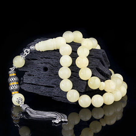 10 mm Mat Renk Orjinal Damla Kehribar Tesbih 925 Ayar Gümüş Mineli Püsküllü