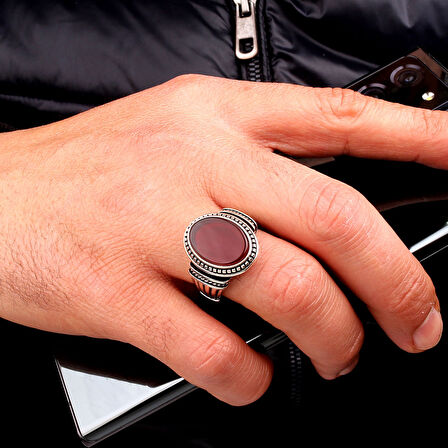 925 Ayar Gümüş Akik Taşlı Model Erkek Yüzük