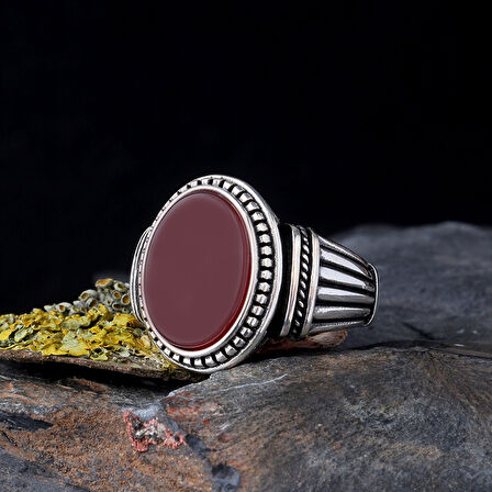 925 Ayar Gümüş Akik Taşlı Model Erkek Yüzük