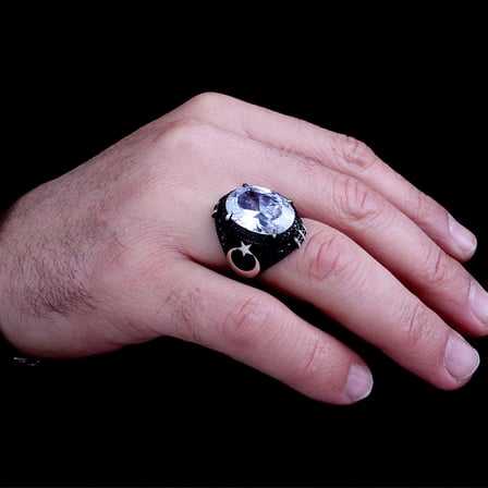 925 Ayar Gümüş Beyaz Renk Zirkon Taşlı Ayyıldız Model Yüzük