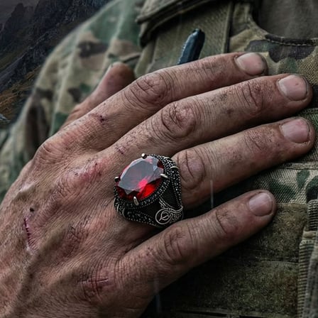 925 Ayar Gümüş Kırmızı Zirkon Taşlı Tuğra Model Yüzük