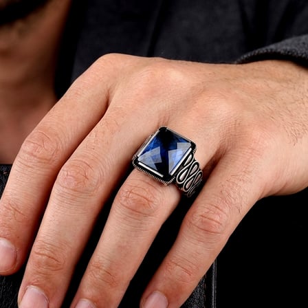 Mavi Renk Zirkon Taşlı 925 Ayar Gümüş Yüzük