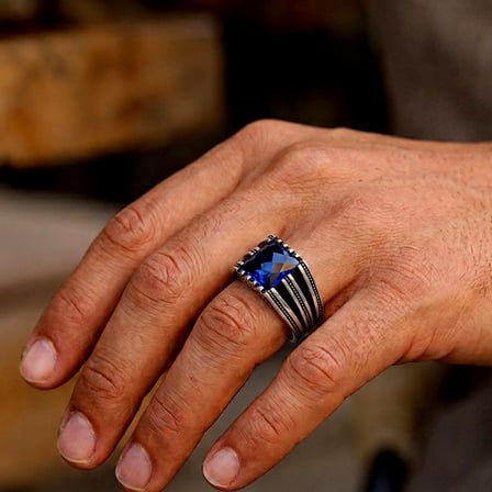 Mavi Renk Zirkon Taşlı 925 Ayar Gümüş Yüzük