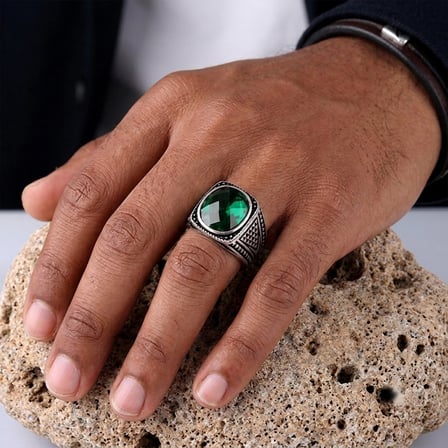Yeşil Renk Zirkon Taşlı 925 Ayar Gümüş Yüzük