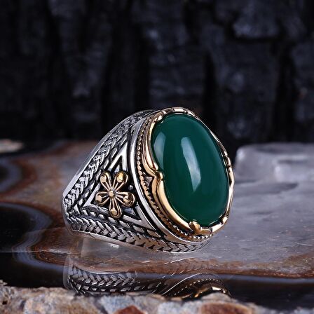 Akik Taşlı 925 Ayar Gümüş Erkek Yüzük