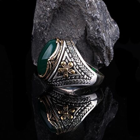 Akik Taşlı 925 Ayar Gümüş Erkek Yüzük