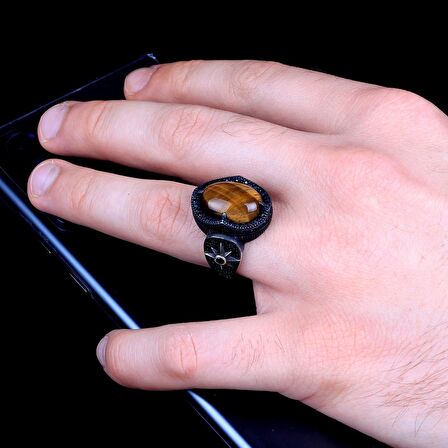 KAPLANGÖZÜ TAŞLI YILDIZ MODEL ERKEK GÜMÜŞ YÜZÜK