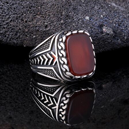 925 AYAR GÜMÜŞ AKİK TAŞLI ÖRGÜ MODEL YÜZÜK