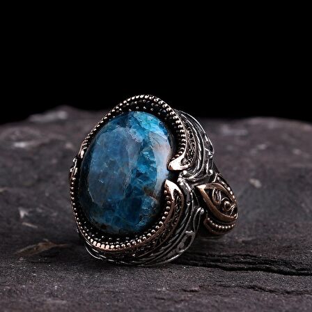 AZURİT TAŞLI 925 AYAR ERKEK GÜMÜŞ YÜZÜK