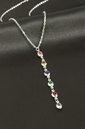 Oval Kristal Taşlı Y Kolye