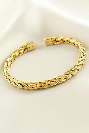 Örgülü Lüks Çelik Kelepçe Bileklik