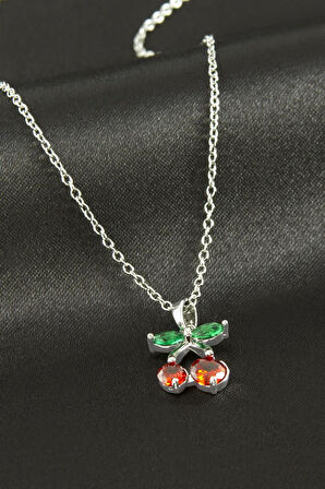 Kiraz Zirkon Taşlı Çelik Kolye