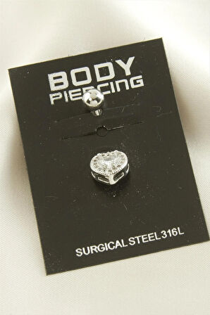 Kalp Zirkon Taşlı Çelik Piercing 1 Adet