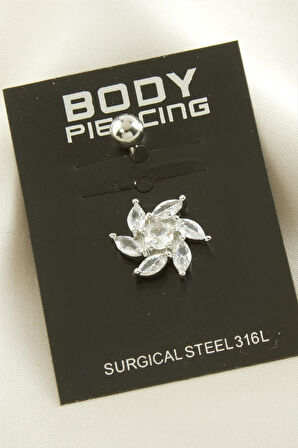 Çiçek Zirkon Taşlı Çelik Piercing 1 Adet