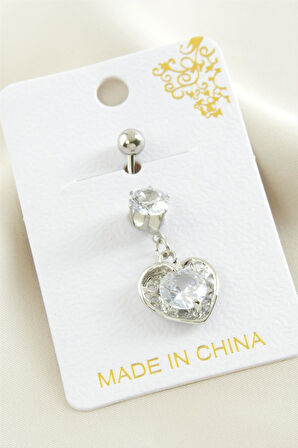 Kalp Zirkon Taşlı Çelik Piercing 1 Adet