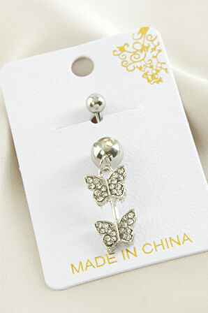 Kelebek Zirkon Taşlı Çelik Piercing 1 Adet