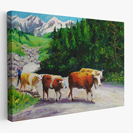 Harita Sepeti Otlayan Boğa Kanvas Duvar Tablosu-1183