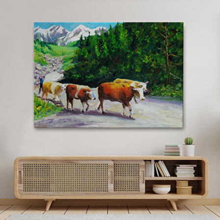 Harita Sepeti Otlayan Boğa Kanvas Duvar Tablosu-1183