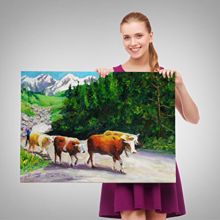 Harita Sepeti Otlayan Boğa Kanvas Duvar Tablosu-1183