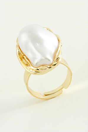 Oval İnci Metal Yüzük