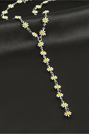 Papatya Mineli Çelik Y Kolye