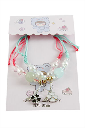 2 Adet Yonca Zirkon Taşlı Lüks İp Bileklik