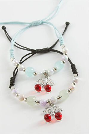 2 Adet Kiraz Zirkon Taşlı Lüks İp Bileklik