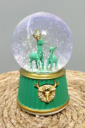 Geyik Pilli Müzikli Işıklı Kar Küresi (Orta Boy)
