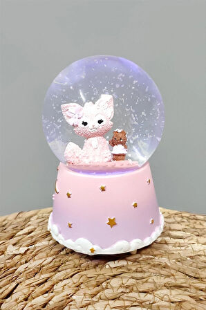 Tavşan Pilli Müzikli Işıklı Kar Küresi (Orta Boy)