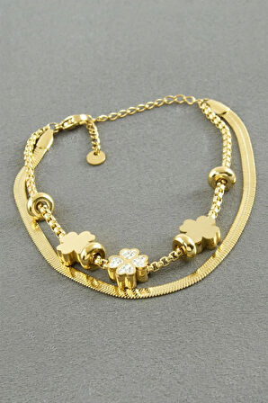 Yonca Taşlı Lüks Çelik Bileklik