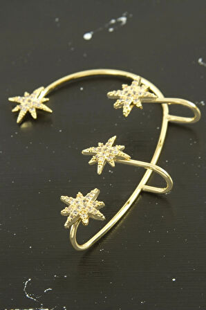 Yıldız Zirkon Taşlı Lüks Çelik Kıkırdak Küpe 1 Adet