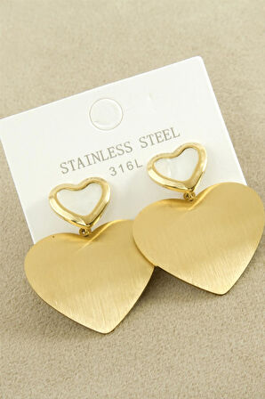 Kalp Sedef Lüks Çelik Küpe