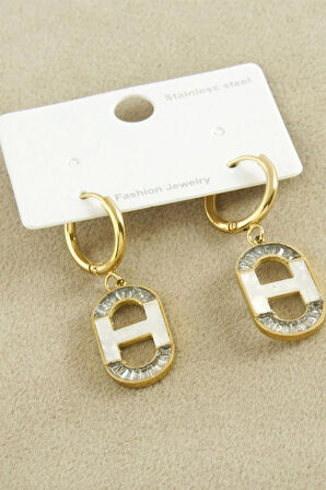 Oval Zirkon Taşlı Lüks Çelik Küpe