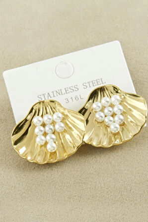 İstiridye İnci Lüks Çelik Küpe