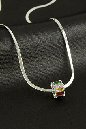 Baget Taşlı Lüks Çelik Kolye