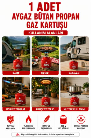  Gaz Kartuşu Bütan Propan Karışımlı Kamp Ocağı Kartuşu 1 Adet 230 g