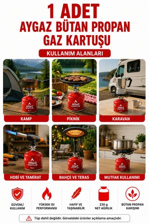 ByKurt Gaz Kartuşu Bütan Propan Karışımlı Kamp Ocağı Kartuşu 1 Adet 230 g