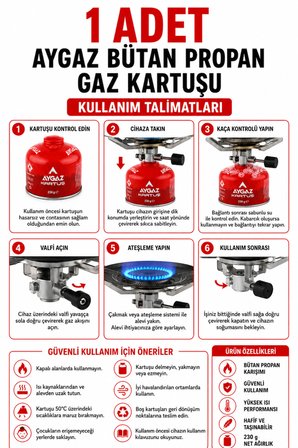 ByKurt Gaz Kartuşu Bütan Propan Karışımlı Kamp Ocağı Kartuşu 1 Adet 230 g