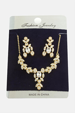 Yaprak Zirkon Taşlı Set Kolye