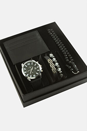 Kayışlı Kol Saati Tesbih Bileklik ve Cüzdan Kutulu Set