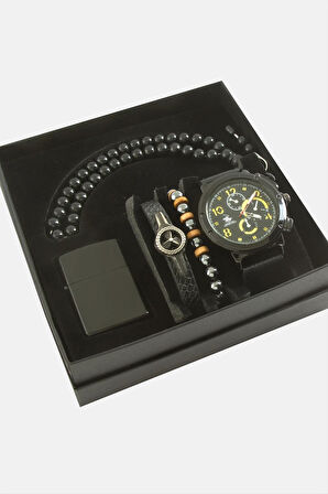 Kayışlı Kol Saati Tesbih Bileklik ve Çakmak Kutulu Set