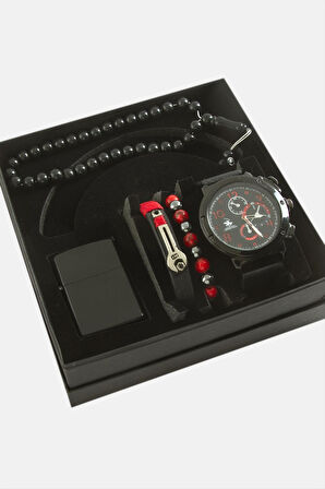 Kayışlı Kol Saati Tesbih Bileklik ve Çakmak Kutulu Set