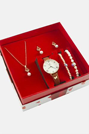 Kelebek Kayışlı kadın Kol Saati ve Takı Seti Kombini